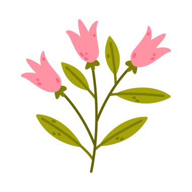 Yumuşak Pembe Buds ve Yapraklar Şirin Yapraklar Vektör İllüzyonu ile Çiçek Dalı. Botanik ve Çiçeksel Element