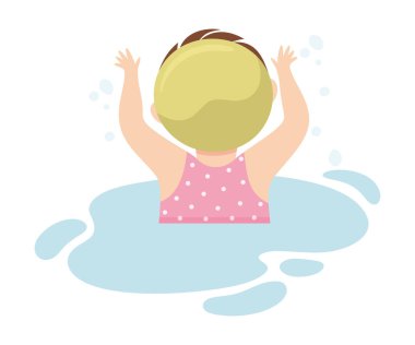 Yüzme Havuzu 'nda Yüzen Mutlu Kız Su Arkası Görünüm Vektör İllüzyonu' nda Kap Sıçratma Giyiyor. Sınıfta Küçük Çocuk Karakteri Eğitimi