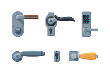 Açık ya da Kapalı Kapı Vector Set için farklı kapı tokmağı ve kapı kolu. Giriş için Metalik Aygıt