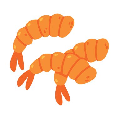 Deniz Ürünleri ve Taze Deniz Ürünleri Vektör İllüstrasyonu olarak Karides Kuyrukları. Deniz Yemeği ve Lezzetli Yemek