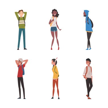 Çeşitli Uluslararası Kolej ya da Sırt çantalı Üniversite Öğrencileri. Genç Adam ve Kadın Eğitim ve Eğitime Bağlandı