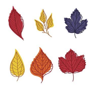Farklı Yaprak Renk Vektörü Ayarlı Parlak Sonbahar Yaprağı. Yapay Ağaç Yaprakları Mevsimsel Botanik Element Kavramı Olarak Sonbaharda Düşür