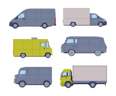 Malzeme taşıyıcı seti için donanımlı motorlu araç olarak kamyonet veya kamyonet. Şehir Trafiği Konsepti Olarak Karavan veya Otomobil