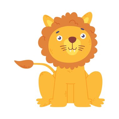 Sevimli aslan yavrusu. Beyaz arka planda izole edilmiş sevimli vahşi hayvan çizgi film vektör çizimi