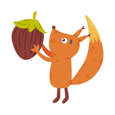 Fındıklı sevimli yavru sincap. Beyaz arka planda izole edilmiş sevimli vahşi orman hayvan karikatür vektör çizimi