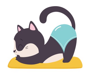 Tatlı kedi yoga egzersizi yapıyor. Beyaz üzerinde izole edilmiş yoga karikatürü vektör çizimi yapan sevimli hayvan.