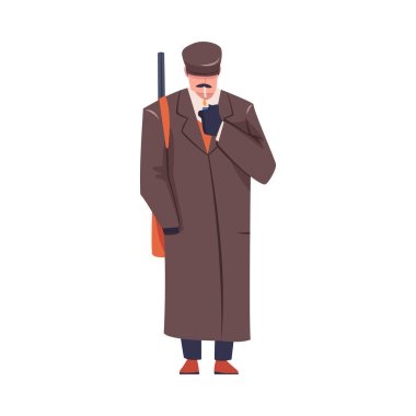 Adam Haydut ya da Eski Londra Çetesi Paltolu ve Peaked Flat Cap Vector Illustration. Erkek Sokak Çetesi Üyesi ve Silahlı Suçlu
