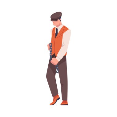 Adam Haydut ya da Eski Londra Çetesi Yelek Giyen ve Peaked Flat Cap Vector Illustration. Erkek Sokak Çetesi Üyesi ve Zincirli Suçlu