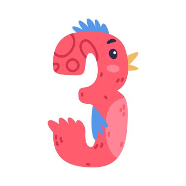 3 kuş numarası. Gözleri, gagası ve kanatları olan üç kırmızı numara beyaz üzerine izole edilmiş şirin çizgi film vektör çizimi.