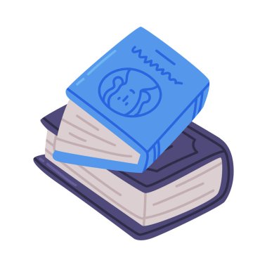 İki ciltli kitap. Okul eğitimi, bilim, kütüphane, kitapçı, üniversite karikatür çizimi beyaza izole edilmiş