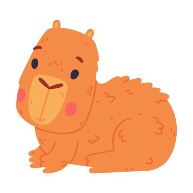 Tatlı yalancı bebek Capybara. Güney Amerika 'nın komik çizgi film çizimi beyaz renkte izole edilmiş.