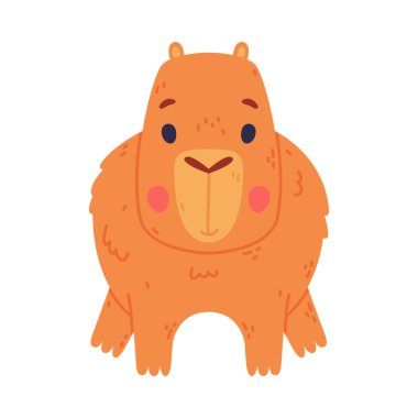 Tatlı bebek Capybara. Güney Amerika 'nın komik hayvanının ön görüntüsü beyaz üzerinde izole edilmiş vektör çizimi