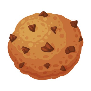 Çikolatalı cipsli kurabiye. Tatlı şekerleme ürünü, lezzetli kakaolu tatlı çizgi film vektör çizimi beyaz üzerine izole edilmiş.