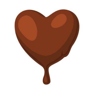 Çikolata kalp şeklinde eritilmiş şeker. Tatlı tatlı çizgi film vektör çizimi beyaza izole edilmiş.