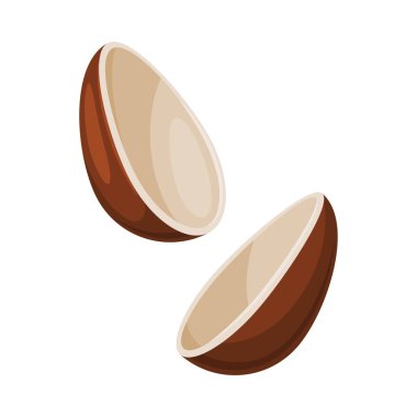 İkiye bölünmüş çikolata yumurtası. Tatlı tatlı çizgi film vektör çizimi beyaza izole edilmiş.