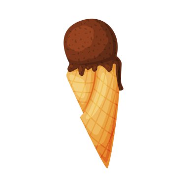 Çikolatalı waffle külahı. Tatlı tatlı çizgi film vektör çizimi beyaza izole edilmiş.