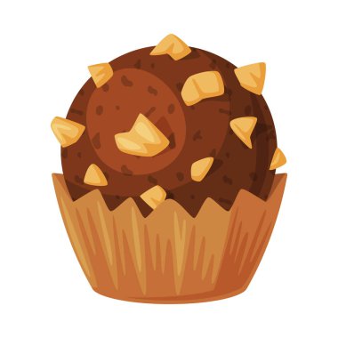 Kağıt bardakta fındıklı çikolata. Tatlı tatlı çizgi film vektör çizimi beyaza izole edilmiş.