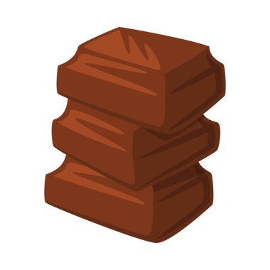 Bir yığın çikolata. Lezzetli tatlı, doğal gıda ürünleri için malzeme, beyaz üzerine izole edilmiş vektör çizimi.