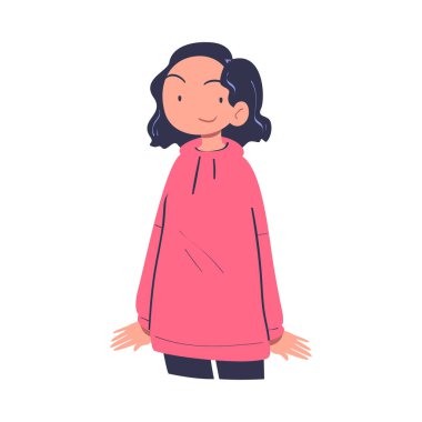 Tatmin Olmuş Yüz Kendini İfade Eden Gururlu Vektör İllüzyonu 'na sahip Kendinden emin Kadın Karakteri. Kendine güveni ve kendine güveni olan gururlu bir genç bayan.