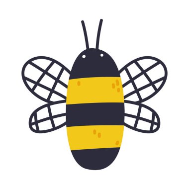 Siyah ve Sarı Gövdeli Arı, Beyaz Arkaplan Vektör İllüzyonunda İzole Edilmiş Yaratıcı Element. Parlak El Resim Ögesi