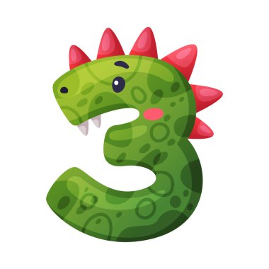 3 dino font numarası. Üç dino etkisi numarası, çocuklar, kreş, doğum günü partisi tasarımı çizgi film çizimi çizimi beyaz üzerine izole edilmiş.