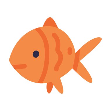 Beyaz üzerinde izole edilmiş şirin turuncu küçük tropikal balık karikatür vektör çizimi