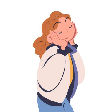 Kadın Karakteri Hayal Etmek ve Hayal Etmek Vektör İllüstrasyonu. Genç Dişi Hayal ve Zihin Gezgini