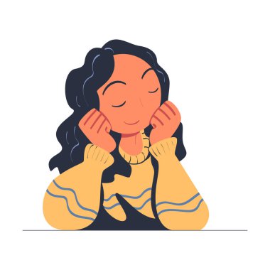 Kadın Karakteri Hayal Etmek ve Hayal Etmek Vektör İllüstrasyonu. Genç Dişi Hayal ve Zihin Gezgini