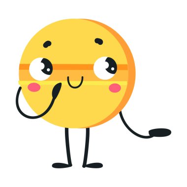 Gülen Yüzlü ve Kollu Şirin Turuncu Uyuşturucu ve İlaç İllüstrasyonu. Tıbbi Tedavi ve Tedavi Olarak Mutlu İlaç ve Tablet Karakteri