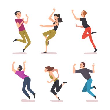 Düşen İnsanlar Tökezliyor ve Kayan Vektör Seti. Yanlışlıkla Genç Adam ve Kadın Düştü