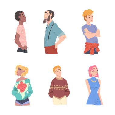 Kibirli Yüz İfadesi Gururlu Görünümlü Vektör Seti olan Erkek ve Kadın. Genç Bencil Erkek ve Kadın Egoist ve Üstün Tutum Kavramına Sahip