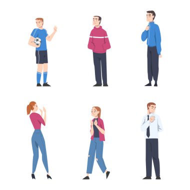 Young Man and Woman with Contempt Look on Face Showing Rejection and Refusal Gesture with Hands Vector Set. Male and Female Demonstrating Antagonism and Zero Tolerance clipart