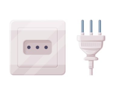 Elektrik Cihazı Vektör Resimlerini Bağlamak için Priz ve Soket. Elektrik Enerji Arzı ve Geçerli Dağıtım Kavramına sahip Aygıt