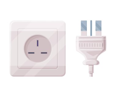Elektrik Cihazı Vektör Resimlerini Bağlamak için Priz ve Soket. Elektrik Enerji Arzı ve Geçerli Dağıtım Kavramına sahip Aygıt