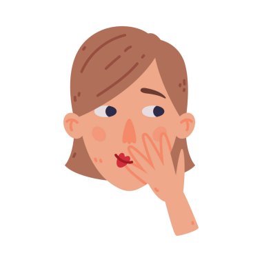 Komik Duygu ve El Hareketi Vektörü İllüstrasyonlu Kadın Başı ve Yüzü. Yüz İfadesine sahip Kadın ve Gestikülasyonlu Grimace