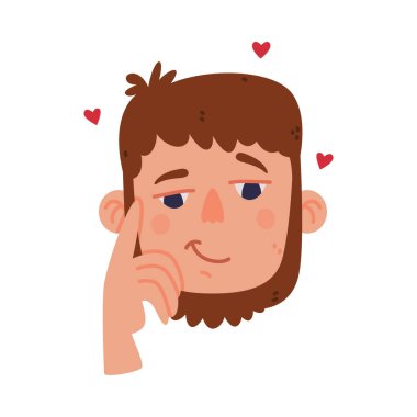 Şefkat Duygusu ve El Hareketi Vektörü İllüstrasyonuyla Erkek Başı ve Yüzü. Yüz İfadesi olan erkek ve Hareketli Grimace