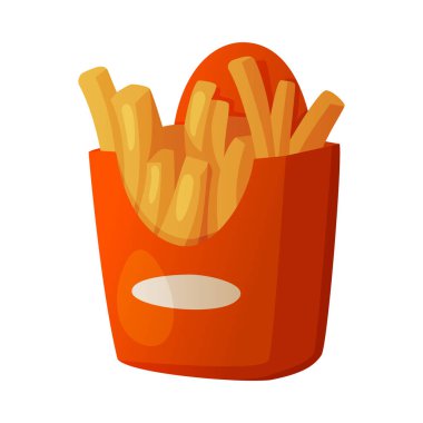 Kızarmış patates kızartması ya da patates kızartması ve Fast Food Vector Illustration. Toplu üretim Hızlı Yemek ve Atıştırmalık Yemeye Hazır Kavramı