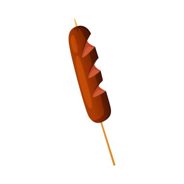 Grilled Sausage on Wooden Skewer as Fast Food Lunch Vector Illustration. Mass-produced Quick Meal and Ready to Eat Snack Concept clipart