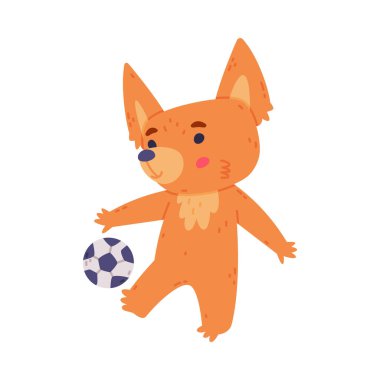 Cute Fennec Fox with Red Coat and Large Ears Playing Football Vector Illustration. Funny Small Furry Creature with Pretty Snout clipart