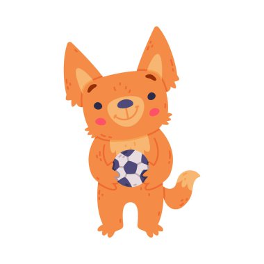 Kırmızı Ceketli Şirin Fennec Fox ve Taşak Vektörü İllüstrasyonlu Büyük Kulaklı. Güzel Burunlu Komik Küçük Tüylü Yaratık