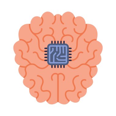 Gelecekteki Nanoteknoloji Vektör İllüstrasyonu olarak çip yerleştirilmiş insan beyni. Yenilik Geliştirme ve Makine Mühendisliği