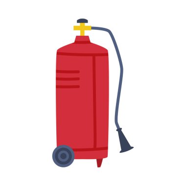 Kırmızı Gaz Silindiri, Yüksek Basınçlı Taşıyıcı Vektör İllüstrasyonu. Sıkıştırılmış Gaz ve Valf Konseptli Düz Uzatılmış Şişe