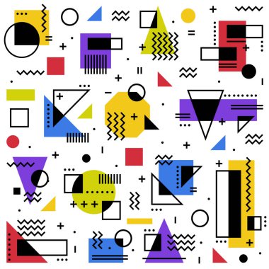 Asgari Biçim ve Temel Formlar Vektör Bileşimi ile Modern Geometrik Şekiller. Renkli Rakamlar ve Basit Geometri Düzenlemesi