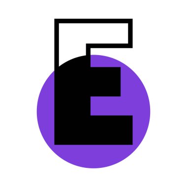 Alfabe Harfi E, Geometrik Yazı Tipi Vektör İllüstrasyonu olarak Mor Çember Şekli. Geometrik Trendi Büyük Harf Tipi ve Tipografik Karakteri