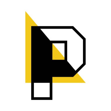 Geometrik Yazı Tipi Vektör İllüstrasyonu olarak Sarı Üçgen Şekli Alfabe Harfi P. Geometrik Trendi Büyük Harf Tipi ve Tipografik Karakteri