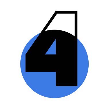 Dört Numara veya Mavi Çember Geometrik Şekil Vektör İllüstrasyonlu Sayılar. Geometrik Eğilimli Matematiksel Sayılar ve Karakter