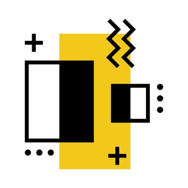 Asgari Biçim ve Sarı Dikdörtgen Vektör Bileşimi ile Modern Siyah Geometrik Şekiller. Rakamlar ve Basit Geometri Düzenlemesi