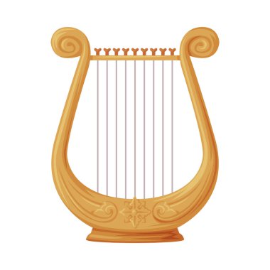 Yunanistan 'ın Nesne ve Geleneksel Kültür Sembol Vektörü İllüstrasyonunda Arp Yaylı Müzik Aracı. Yerel Yunan Ülke Özniteliği Kavramı