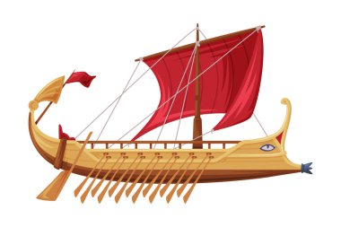 Yunanistan Geleneksel Kültürel Sembol Vektör İllüzyonu Olarak Trireme Ancient Vessel and Type of Galley. Kürekli Tekne Akdeniz 'de Yöresel Yunan Gemisi Gidişinde