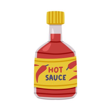 Acı ve Baharatlı Biber Sosu ve Etiket ve Cap Vector İllüstrasyonu. Baharat olarak Piquant Sauce veya Salsa veya Keskin Mutfak Kullanımı Tadı Konsepti ile Baharat